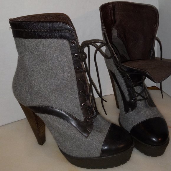 Pour La Victoire Brazil Grey/brown lace-up platform bootie sz 9 - Picture 4 of 4